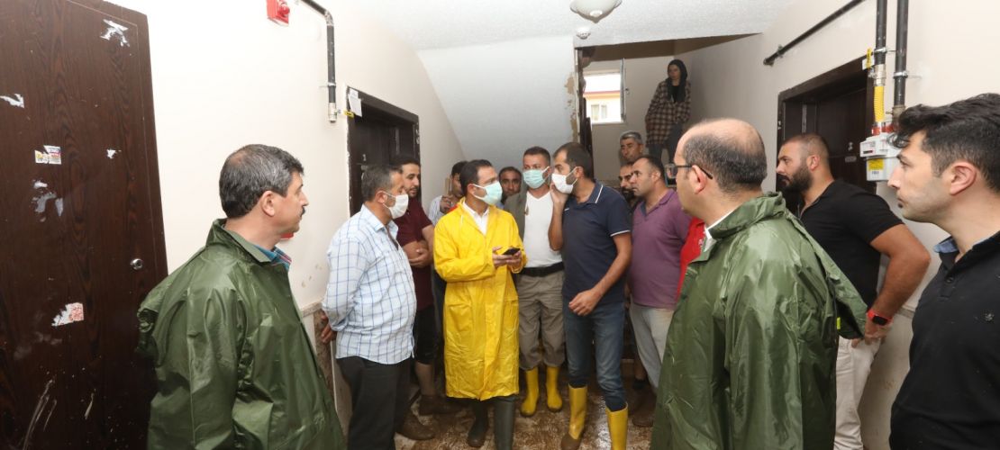 Belediye Başkan V. Sinan Aslan sel bölgesinde incelemelerde bulundu